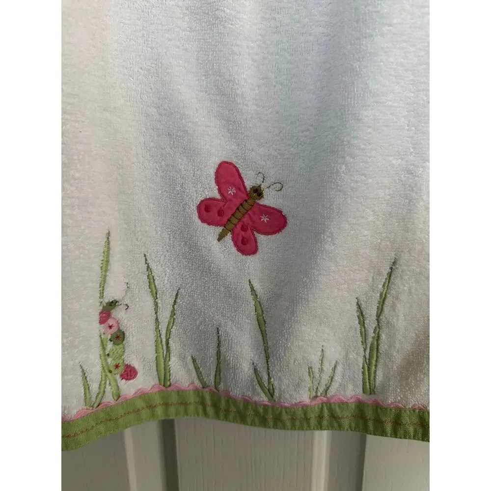 Pottery Barn Kids Towel Cotton Embroidered Butterfly White